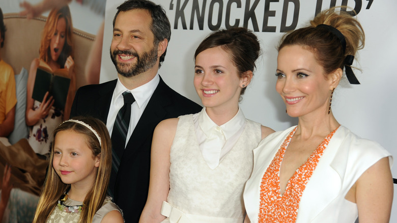 Iris Apatow, Judd Apatow, Maude Apatow, and Leslie Mann at premiere of  This Is 40 in 2012