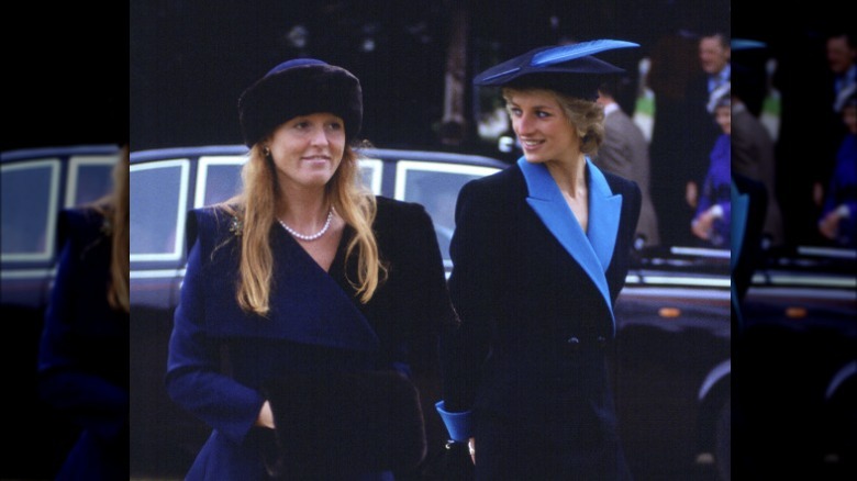 Sarah Ferguson smiling with Princess Diana