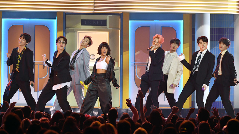 BTS performing with Halsey