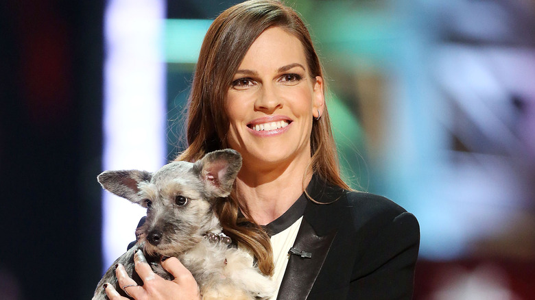 Hilary Swank with a dog