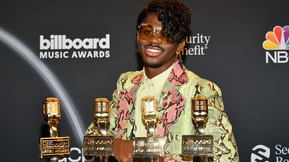 Lil Nas X poses backstage at the 2020 Billboard Music Awards