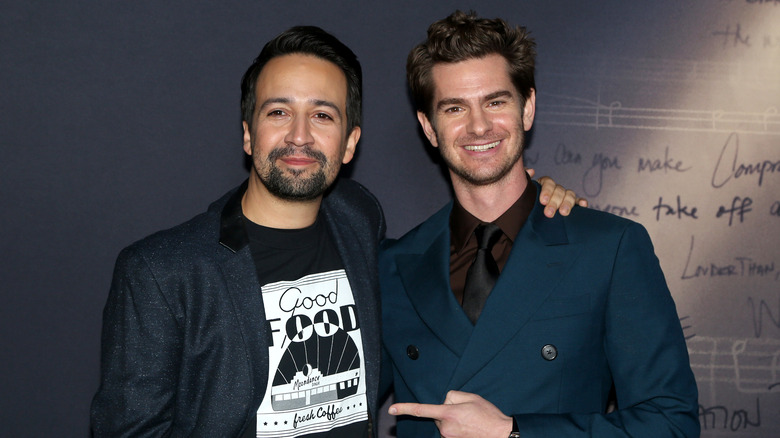 Lin Manuel Miranda, Andrew Garfield posing