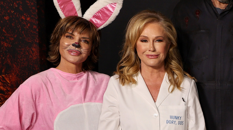 Lisa Rinna and Kathy Hilton posing together in costumes