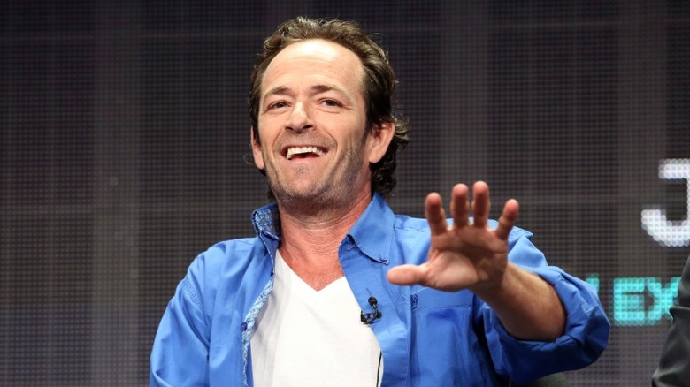 Luke Perry speaks on stage during a panel discussion for UP Entertainment (2015)