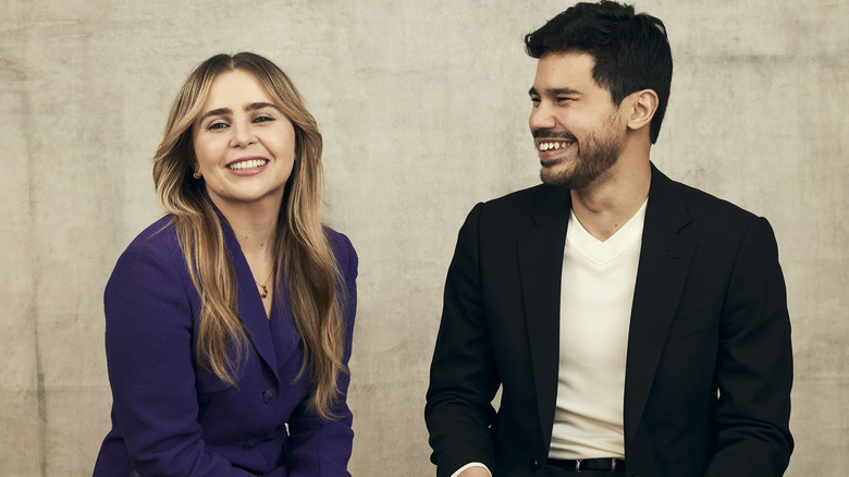 Mae Whitman posing with Carlos Valdes