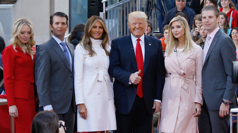 Donald Jr. Trump, Melania Trump, Donald Trump, Ivanka Trump, Eric Trump posing during 