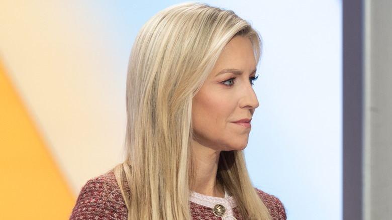 Ainsley Earhardt head turned sideways with eyebrow makeup mistake