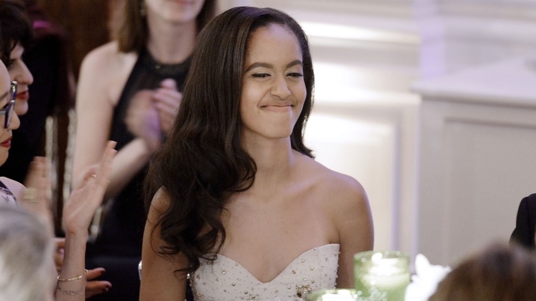 Malia Obama in a white strapless gown