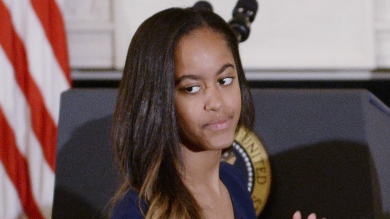 Malia Obama looking askance in close-up