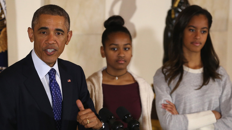 The Obamas at Thanksgiving ceremony