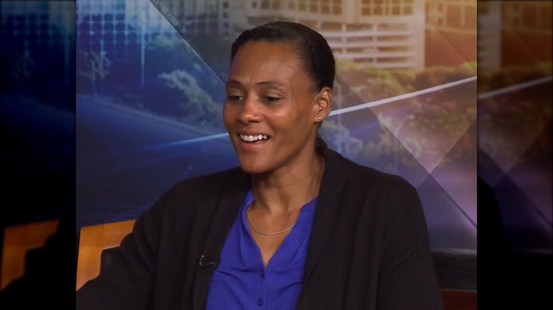 Marion Jones smiling during interview