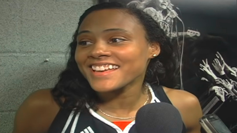 Marion Jones during interview at Madison Square Garden