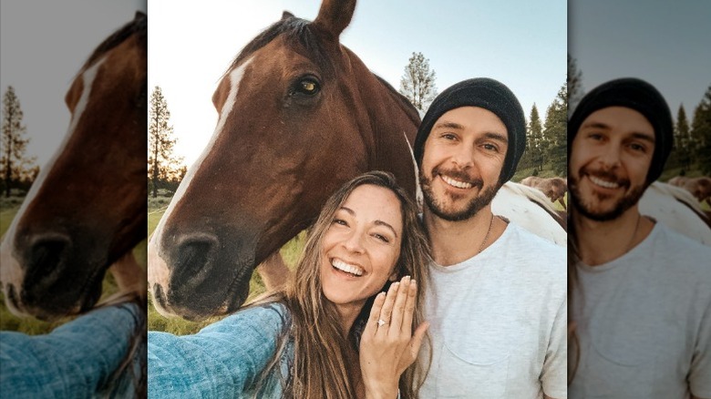 Courtney Prather showing off engagement ring with Sean Harmon