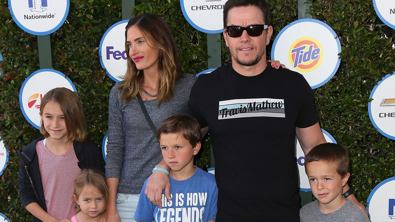 Mark Wahlberg and his wife, Rhea Durham, pose with their kids