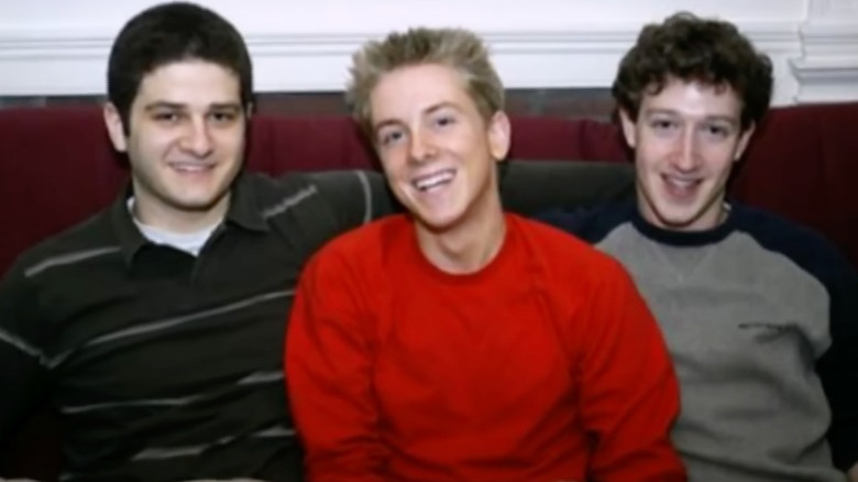 Mark Zuckerberg, Dustin Moskovitz and Chris Hughes smiling