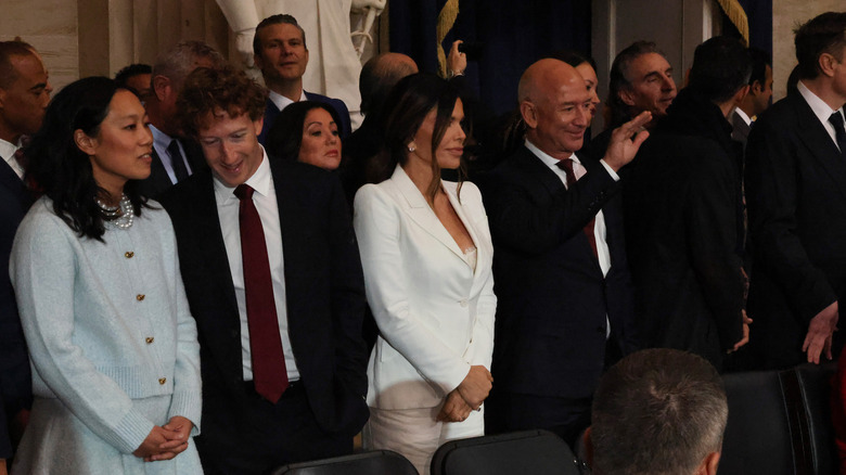 Priscilla Chan, Mark Zuckerberg, Lauren Sanchez, Jeff Bezos at inauguration