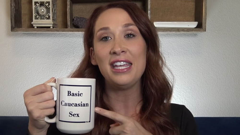 Beth Bice promoting Basic Caucasian Sex mug