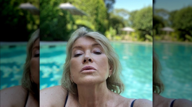 Martha Stewart taking selfie poolside