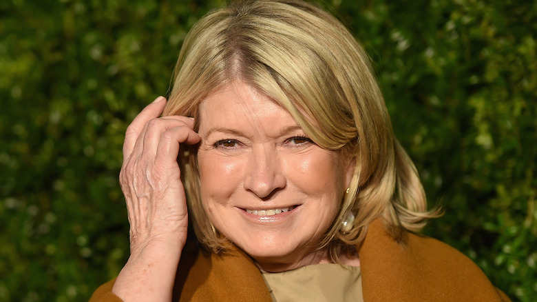 Martha Stewart poses in brown coat