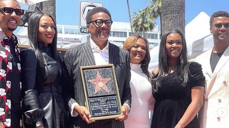 Greg Mathis Jr. Jade Mathis, Greg Mathis Sr., Linda Mathis, and Amir Mathis, attend Judge Mathis' Walk of Fame ceremony