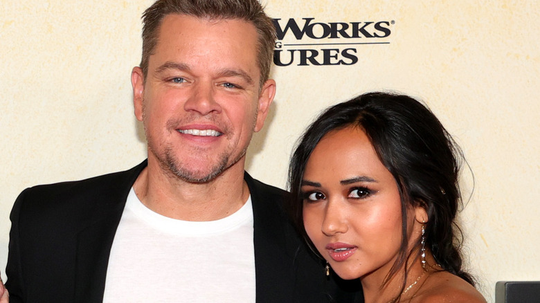 Matt Damon and Alexia Barroso posing