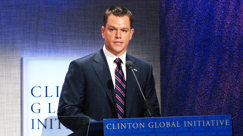 Matt Damon speaking at a podium