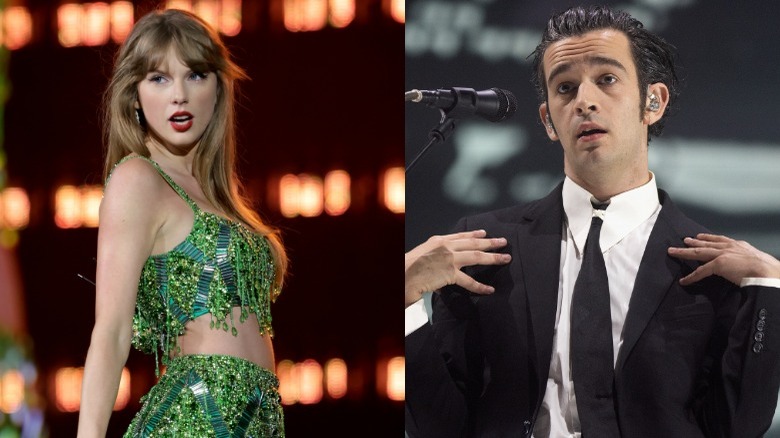 Taylor Swift and Matty Healy performing