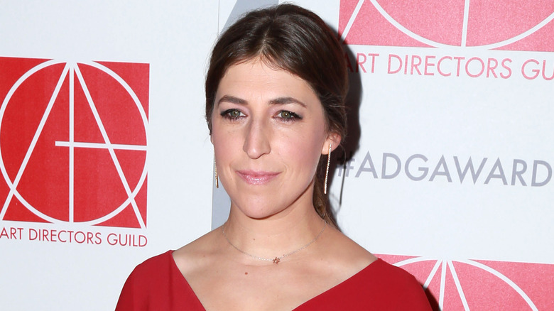 Mayim Bialik posing on the red carpet