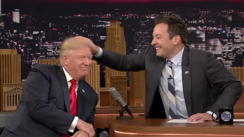 Jimmy Fallon rubbing Donald Trump's hair