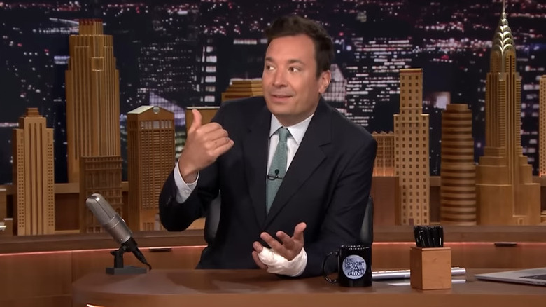 Jimmy Fallon on Tonight Show with injured finger