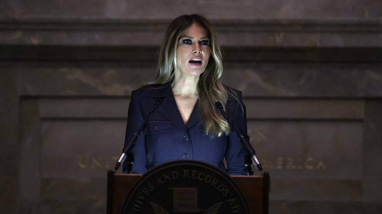 Melania Trump speaking at podium