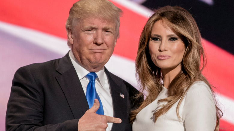 Donald Trump pointing at Melania Trump