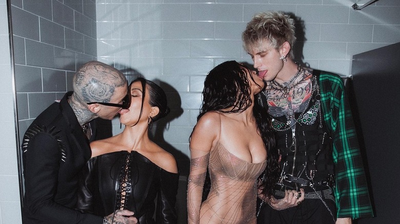 Kourtney Kardashian, Travis Barker, Megan Fox, Machine Gun Kelly with tongues out