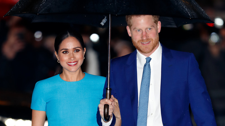 Meghan Markle, Prince Harry sharing umbrella