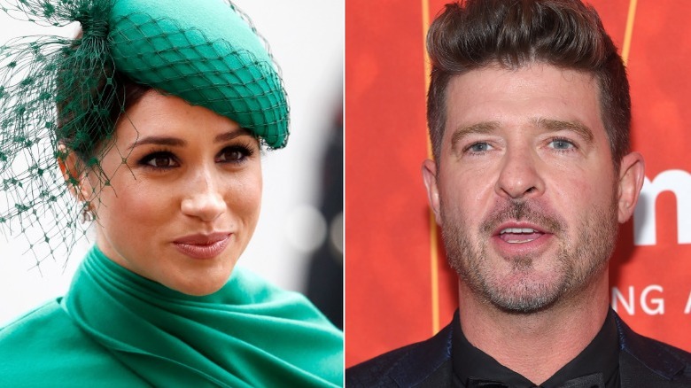 side by side of Meghan Markle and Robin Thicke