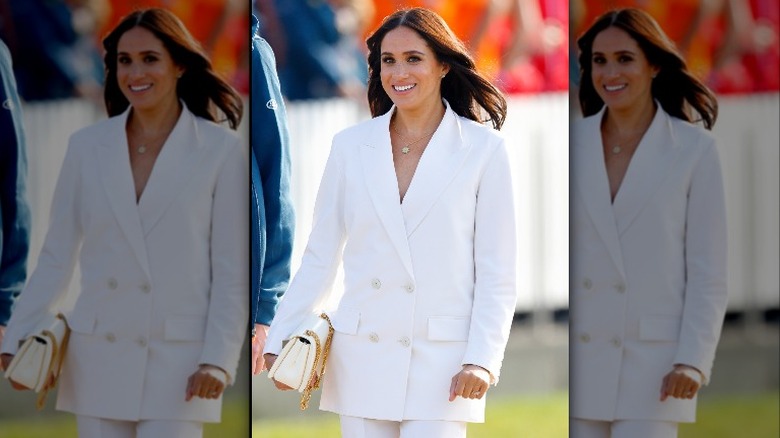 Meghan Markle in an all-white suit