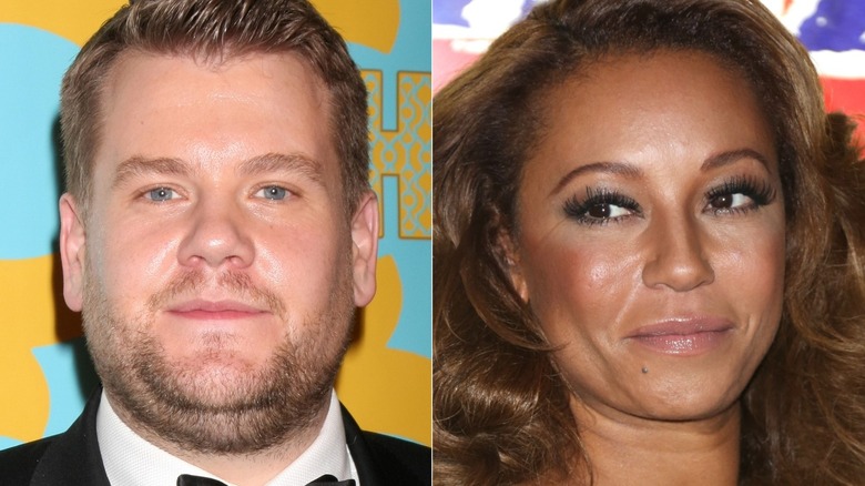 James Corden staring, Mel B looking left