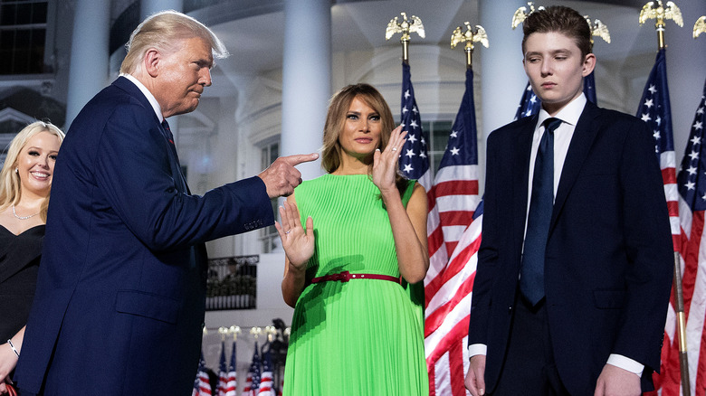 Donald Trump pointing at Barron Trump