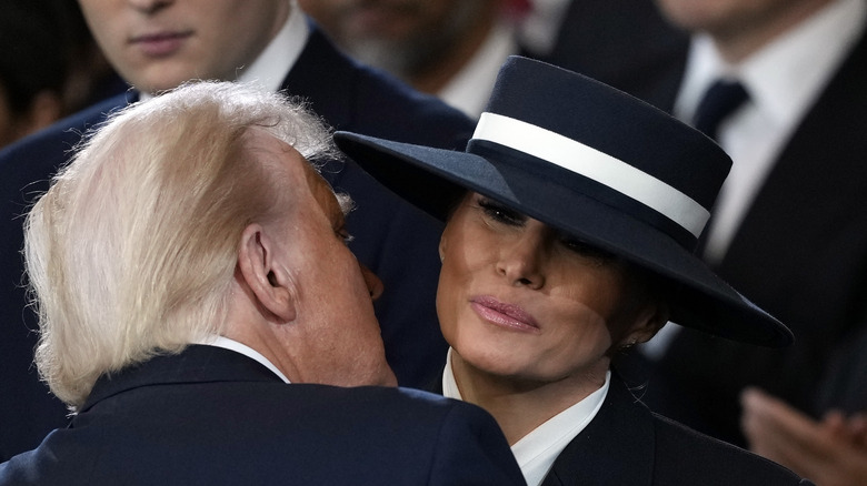 Donald Trump trying to kiss Melania's cheek inauguration day 2025