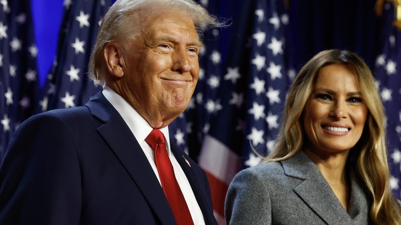 Donald and Melania Trump celebrate his presidential win on stage on election night 2024