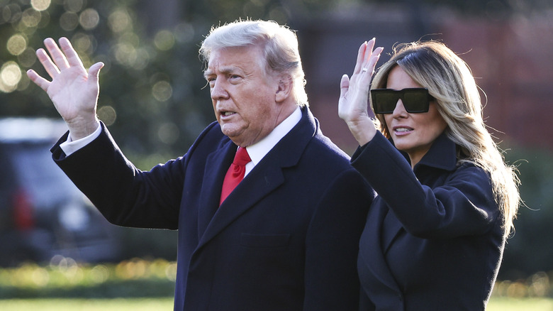 Donald and Melania Trump waving