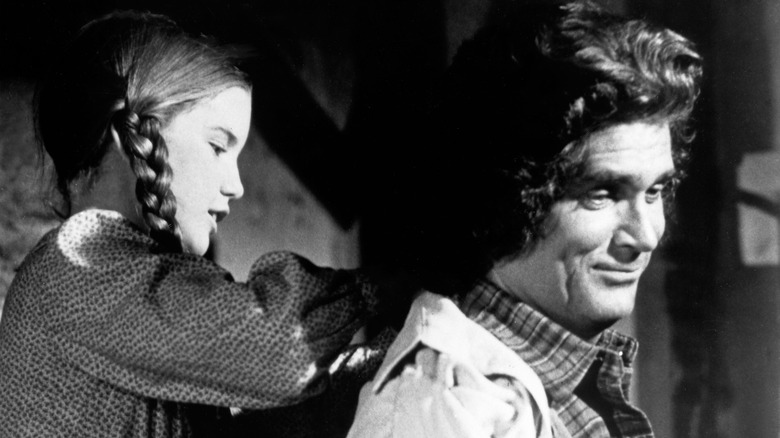 Melissa Gilbert and Michael Landon on "Little House on the Prairie" set