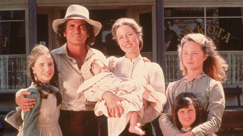 The "Little House on the Prairie" cast poses for on-set photo