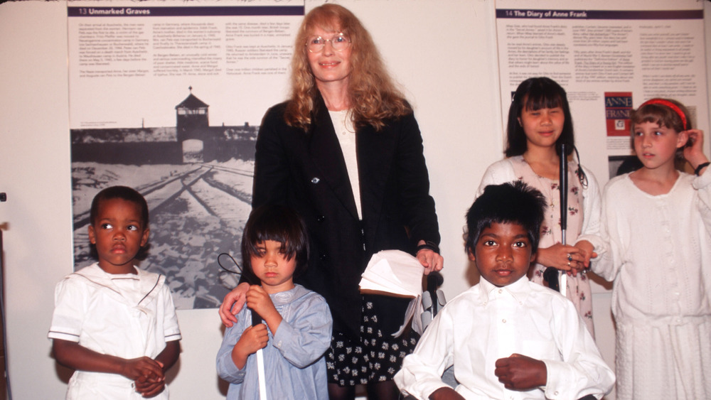 Mia Farrow and children, 1996 in New York City.