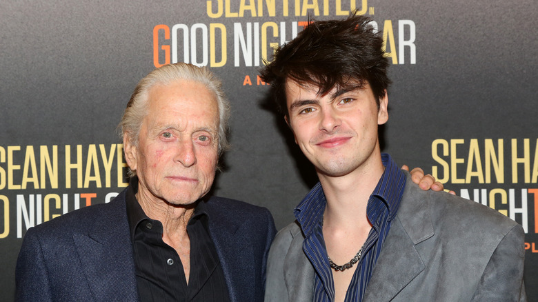 Michael Douglas stands with his son, Dylan