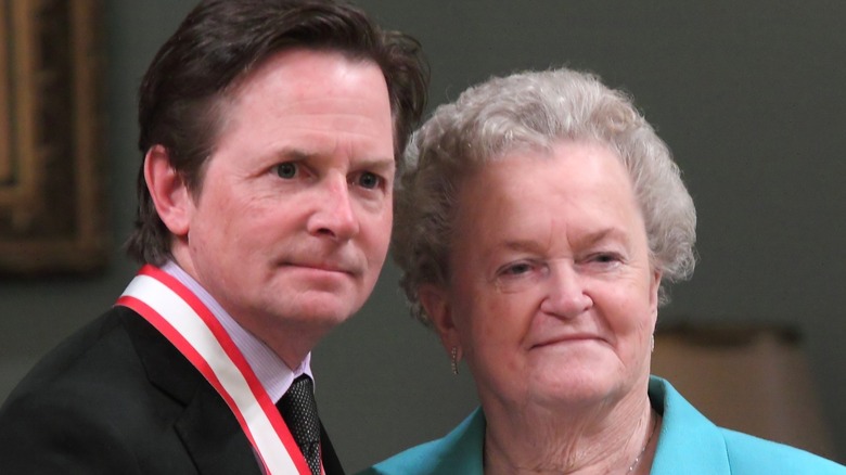 Michael J. Fox posing with mother Phyllis