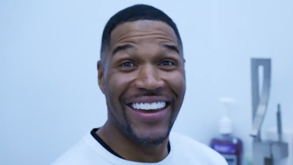 Michael Strahan showing off his new smile in a video on Twitter