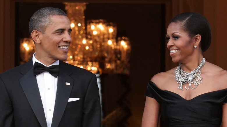 Michelle and Barack Obama eye contact