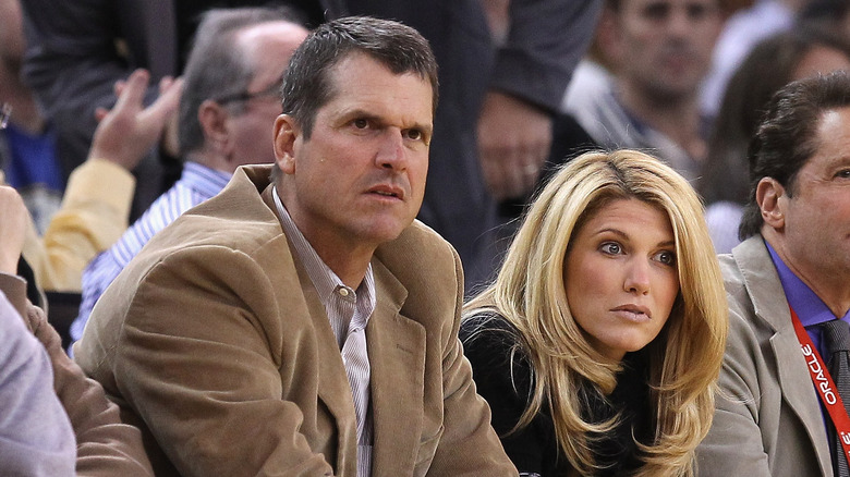 Jim Harbaugh and Sarah Harbaugh serious