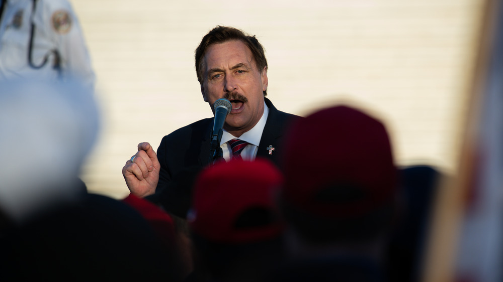 Mike Lindell speaking to Trump supporters